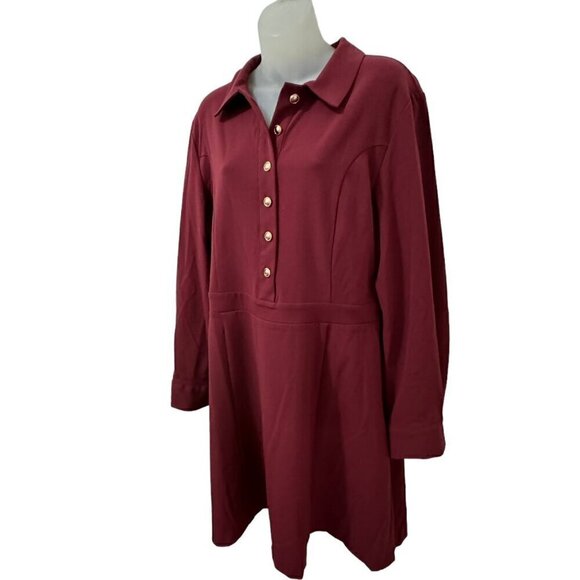 HALOGEN Womens Button Front Long Sleeve Shirtdress Maroon Size L NEW - Picture 2 of 6